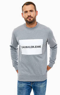 Серый хлопковый свитшот с принтом Calvin Klein