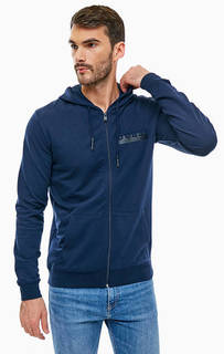 Синяя хлопковая толстовка с карманами Guess