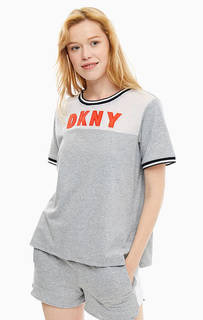 Домашняя футболка серого цвета с короткими рукавами Dkny