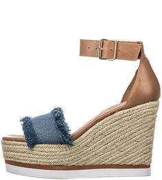 Босоножки из денима и кожи на танкетке Steve Madden