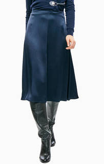 Расклешенная атласная юбка синего цвета Pennyblack