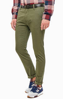 Хлопковые брюки чиносы цвета хаки Tom Tailor Denim