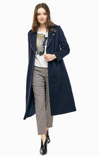 Длинное синее пальто с декоративной брошью Pennyblack