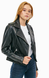 Черная кожаная куртка косуха на молнии Calvin Klein