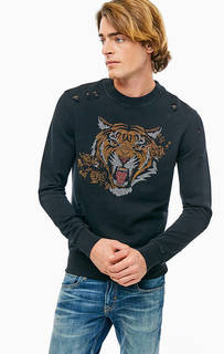 Рваный хлопковый свитшот с отделкой Antony Morato