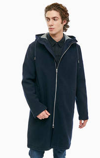 Синее демисезонное пальто с капюшоном Armani Exchange