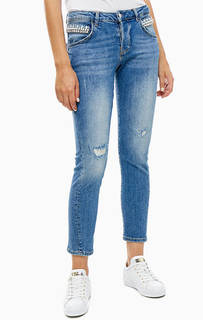 Синие джинсы бойфренд с отделкой камнями Vanille Guess
