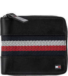 Черное кожаное портмоне с текстильной вставкой Tommy Hilfiger
