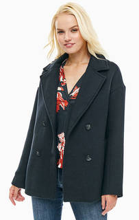 Синее двубортное полупальто Ichi