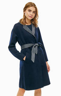 Пальто синего цвета с поясом Armani Exchange