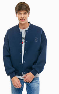 Синяя трикотажная куртка-бомбер на кнопках Tommy Jeans