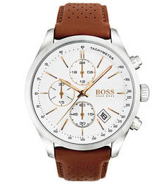 Кварцевые часы с коричневым кожаным ремешком Hugo Boss