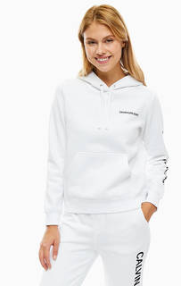 Белая хлопковая толстовка с капюшоном Calvin Klein