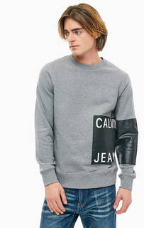 Серый хлопковый свитшот с принтом Calvin Klein