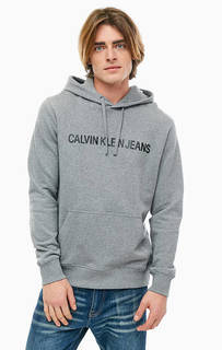 Серая хлопковая толстовка с капюшоном Calvin Klein