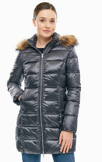 Серый удлиненный пуховик с меховой отделкой Bomboogie
