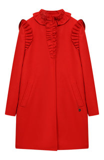 Шерстяное пальто прямого кроя с оборками Lanvin