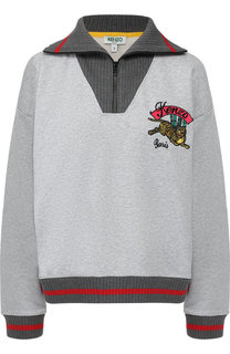 Хлопковый пуловер с контрастной отделкой и логотипом бренда Kenzo