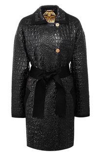 Пальто с поясом и контрастными пуговицами Versace