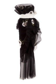 Черное платье с цветами Marchesa