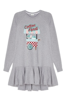 Платье с принтом и оборками Fendi Kids