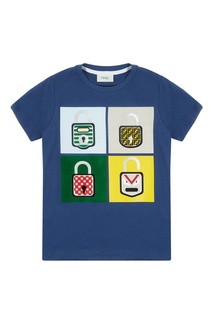 Синяя футболка с принтом Fendi Kids