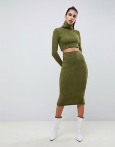 Вязаная юбка миди цвета хаки Missguided - Зеленый