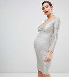 Облегающее платье миди металлик с запахом Flounce London Maternity - Серебряный