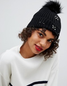 Шапка с помпоном Stradivarius - Черный