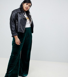 Бархатные широкие брюки с завышенной талией Glamorous Curve - Зеленый