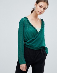 Топ с оборками и запахом Unique 21 - Зеленый Unique21