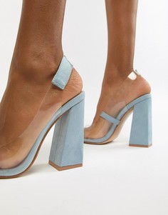 Голубые туфли-лодочки на блочном каблуке с прозрачными вставками Public Desire - Синий