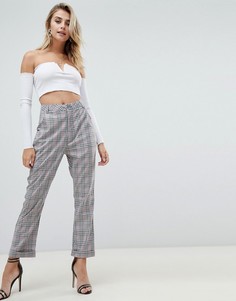 Серые брюки в клетку с пуговицей PrettyLittleThing - Мульти