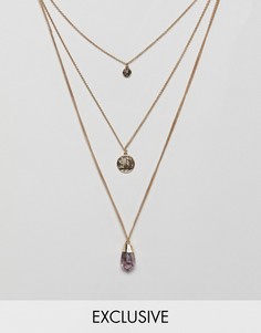Ожерелье в несколько рядов с подвеской-монетой и камнем Reclaimed Vintage inspired - Золотой