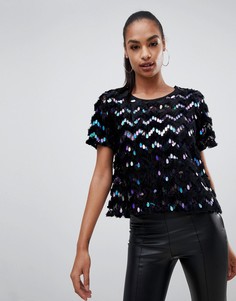 Черный топ с зигзагообразной отделкой пайетками PrettyLittleThing - Мульти