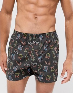 Новогодние тканые боксеры с фестивальным принтом ASOS DESIGN - Черный
