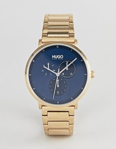 Золотистые наручные часы с контрастным циферблатом HUGO 1530011 Guide - Золотой