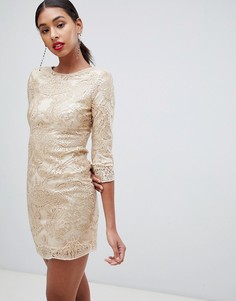 Платье мини с узором в стиле барокко золотистого цвета и отделкой пайетками TFNC - Золотой