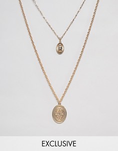 Золотистое ожерелье из двух цепочек с медальонами Reclaimed Vintage inspired эксклюзивно для ASOS - Золотой