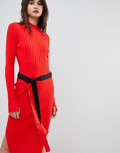 Трикотажное платье в рубчик с поясом Hugo - Оранжевый
