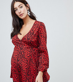 Блузка с запахом и леопардовым принтом Influence Maternity - Красный