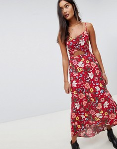 Платье макси с цветочным узором и вырезом Hollister - Красный