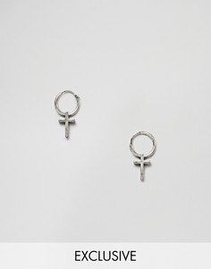 Серебристые серьги-кольца с крестом Reclaimed Vintage Inspired - Серебряный