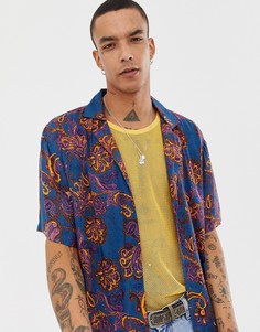 Рубашка классического кроя с цветочным принтом Sacred Hawk - Синий