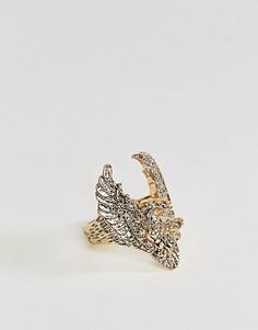 Крупное кольцо с ястребом Sacred Hawk - Золотой