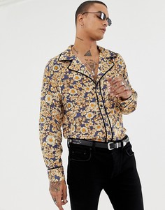 Рубашка в стиле ретро с отложным воротником и цветочным принтом Sacred Hawk - Желтый