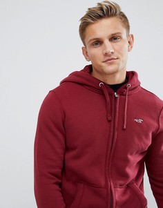 Худи бордового цвета на молнии с логотипом Hollister - Красный