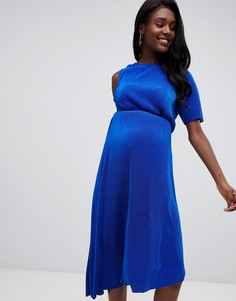 Плиссированное платье миди на одно плечо ASOS DESIGN Maternity - Синий