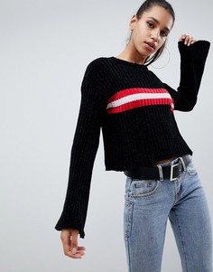 Черный джемпер из шенили в полоску с рукавами клеш Missguided - Мульти