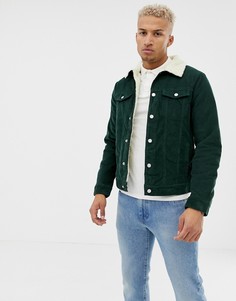 Зеленая вельветовая куртка с подкладкой из искусственного меха Pull&Bear - Зеленый Pull&;Bear